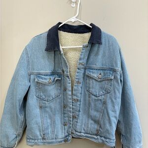 Brandy Melville Light Blue Denim Jacket with Navy Collar
